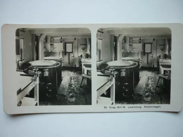 Stereobild NPG Krieg 1914 - 16 Nr. 52 Lazarettzug Küchenwagen.   Raumbild