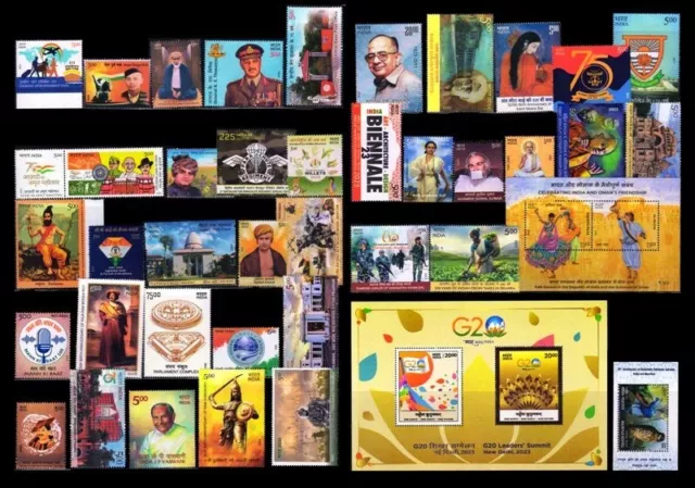 INDIA YEAR Pack 2023 - Complete Set of 74 Stamps (Including Ms), MNH