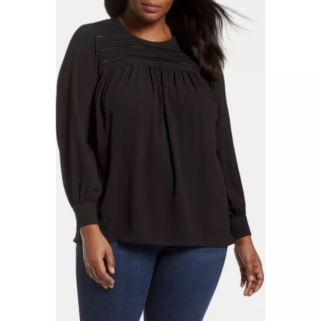 NWT Womens Plus Size 1X Nordstrom Vince Camuto Black Pintuck Yoke Blouse Top