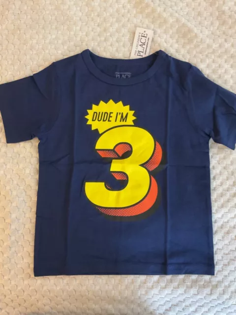 2T Boys 'Dude Im 3' Birthday Tee Navy Blue T-Shirt by The Children's Place-NWT!