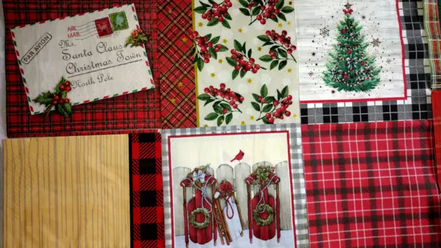 18 LOVELY HOLIDAY WINTER CHRISTMAS PLAID ~ LOT SET MIXED Paper Napkins Decoupage 2