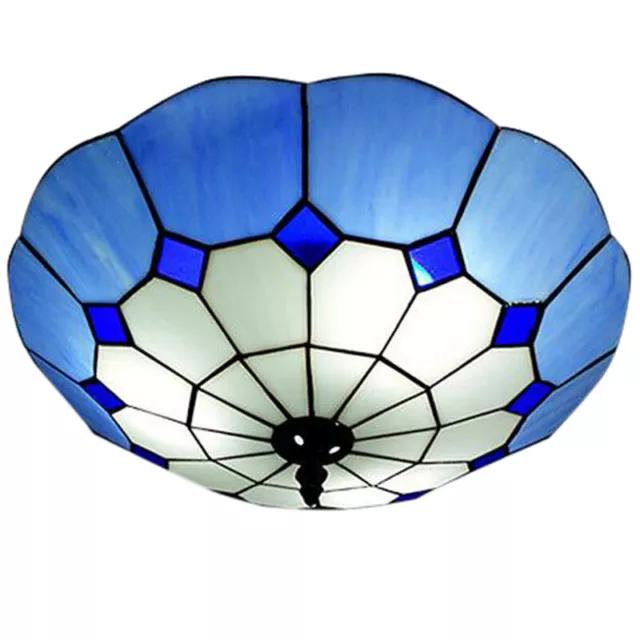 Mediterranean Stained Glass Flush Mount Lamp Tiffany Style Ceiling Light Fixture