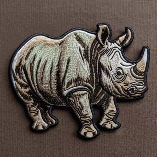 Rhino - Wild Animal - Zoo - Embroidered Iron On Applique Patch - Crafts, Africa