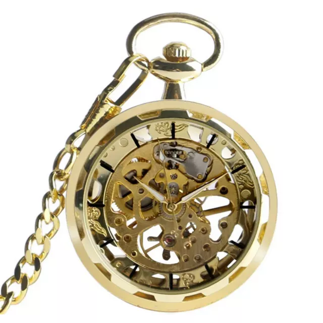 Collar de reloj vintage Steampunk Esqueleto mecánico Llavero de bolsillo Regalo