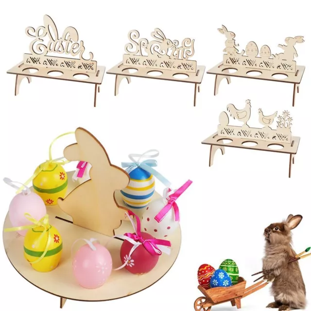 Holder Chick Bunny Shape Easter Egg Tray Festival Supplies Round Wooden Rack