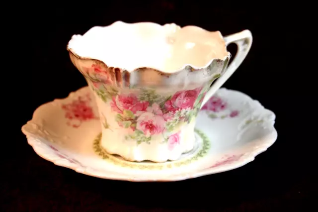 Antique RS Prussia Red Mark Roses Pattern Cup & Saucer - Red Mark