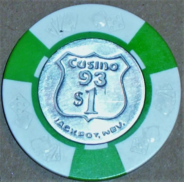 Old $1 CASINO 93 Casino Poker Chip Vintage Antique DieCards Mold Jackpot NV 1970