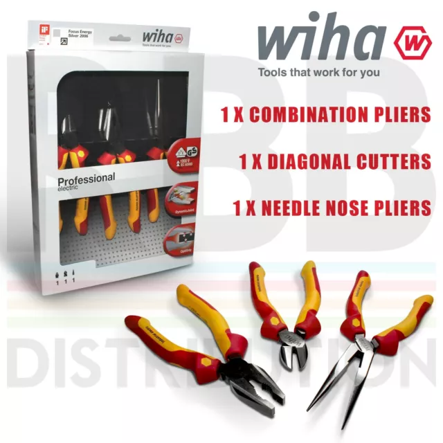 Wiha Industrial Pliers Needle Nose Diagonal Grippers 1000v VDE Electrician 38637