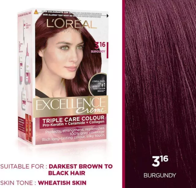 L'Oreal Paris Excellence Creme Hair Color ( Burgundy 3.16 ) 72 ML + 100 GRAM
