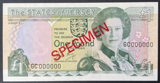 Jersey One Pound Specimen Banknote L.May Prefix GC