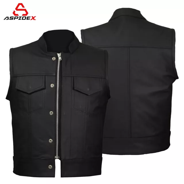 Gilet da uomo in pelle da motociclista Gilet da moto in vera pelle nera