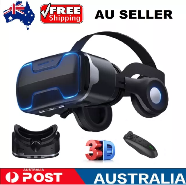 3D Virtual Reality All In One VR Box Headset Blue Glasses With Remote Controller