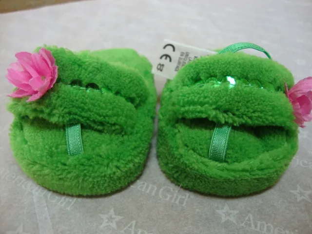 American Girl Doll Clothes LEA FLUFFY GREEN SLIPPERS from Pajama Outfit