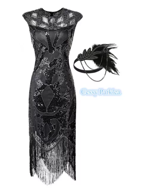 Z-A2-5 Deluxe Ladies 1920s Roaring 20s Flapper Gatsby Costume Black