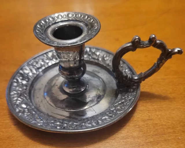 Vintage DERBY SILVER COMPANY Quadruple Plate 2537 Chamberstick , Candle Holder