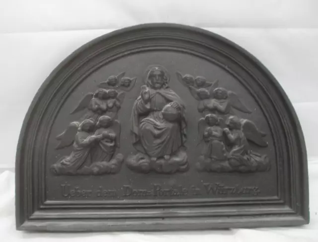 Gusseisen Relief Wandbild „Über dem Dom Portale in Würzburg“ – Halbrund – 37x26