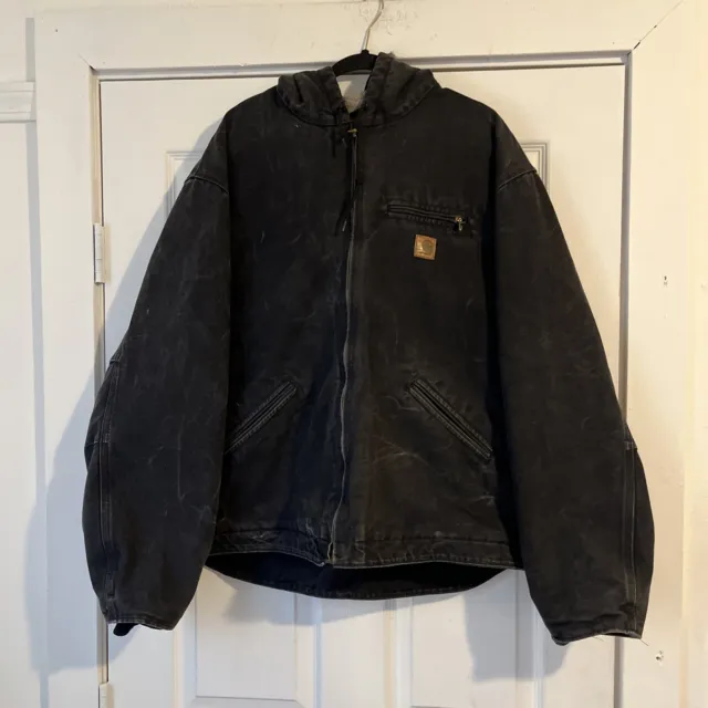 Men’s Carhartt J141 Detroit Faded Black Sherpa Lined Hooded Jacket 2XL