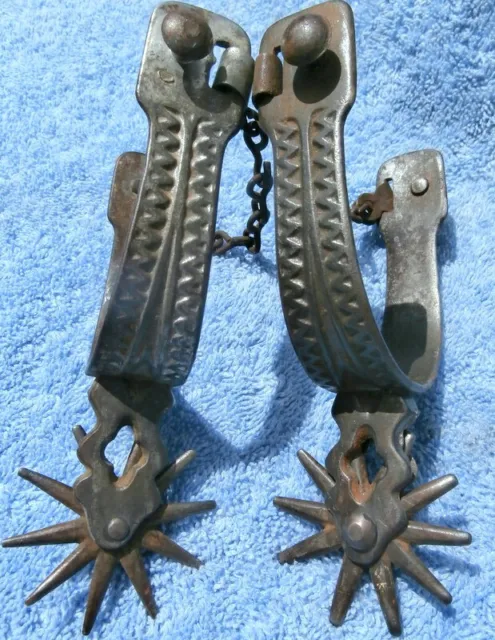 Antique Unmarked Ranger Spurs (August Buermann) with Etched Band/ Heel Chains
