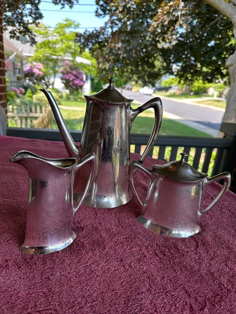 Vintage Sterling Silver 3pc Coffee Set Monogram K 1520 grams,  3.35 lbs