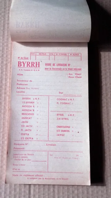 CARNET DE LIVRAISON Byrrh Années 50