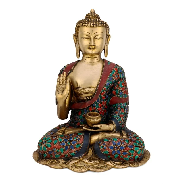 12" Large Buddha Statue Brass Decorative Blessing Sculpture