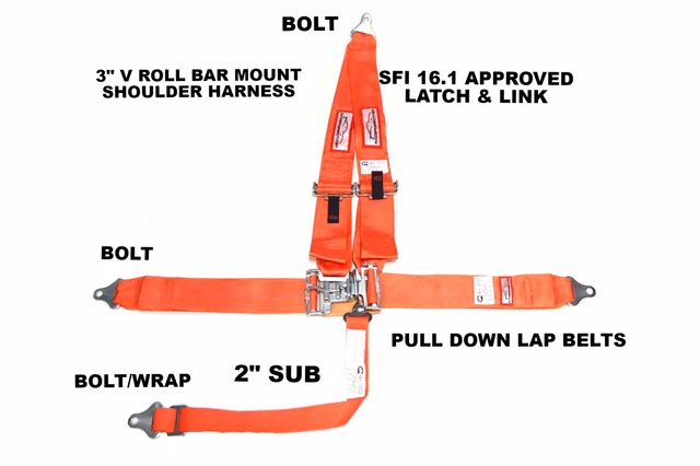 Racing Harness 5 Pt Sfi 16.1 V Mount 3" Latch & And Link Racerdirect Orange