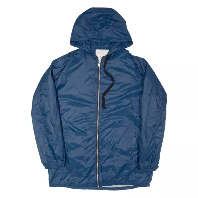 PULL & BEAR Mens Rain Jacket Blue Hooded L