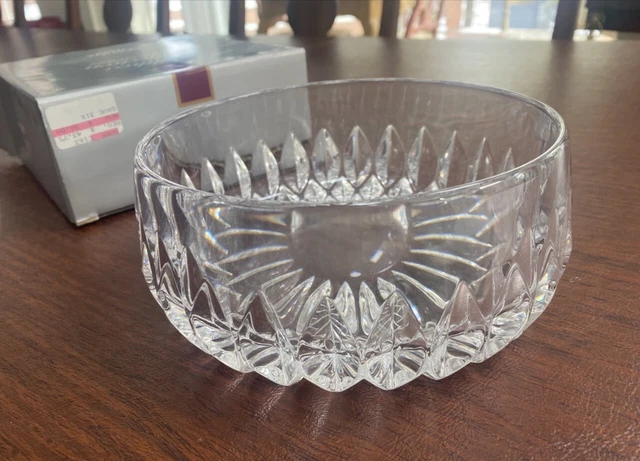 Althea Gorham Crystal Bowl With In Box Round 1980s Full Cut Lead Vertical Cuts