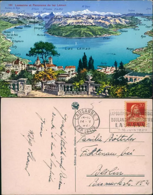 Ansichtskarte Lausanne Lac Leman - Landkarten Ak 1923