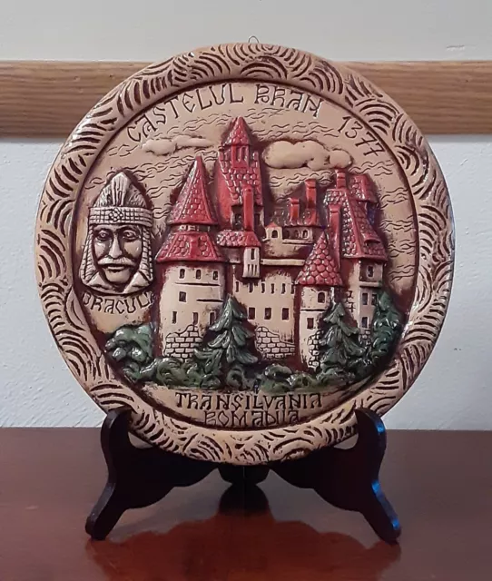 Vintage Vlad Dracula's Castle Ceramic Souvenir Wall Plaque From Romania 3D