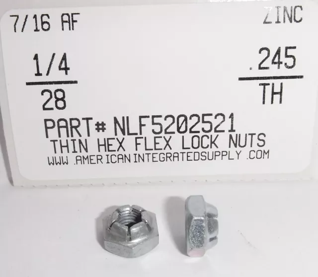 1/4-28 Thin Hex Flex Lock Nut Steel Zinc Plated 7/16 Af X .245 Th (12)