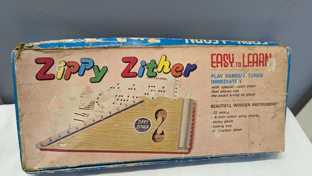 VINTAGE ZIPPY ZITHER Beautiful Wooden Instrument 12 Strings retro ...