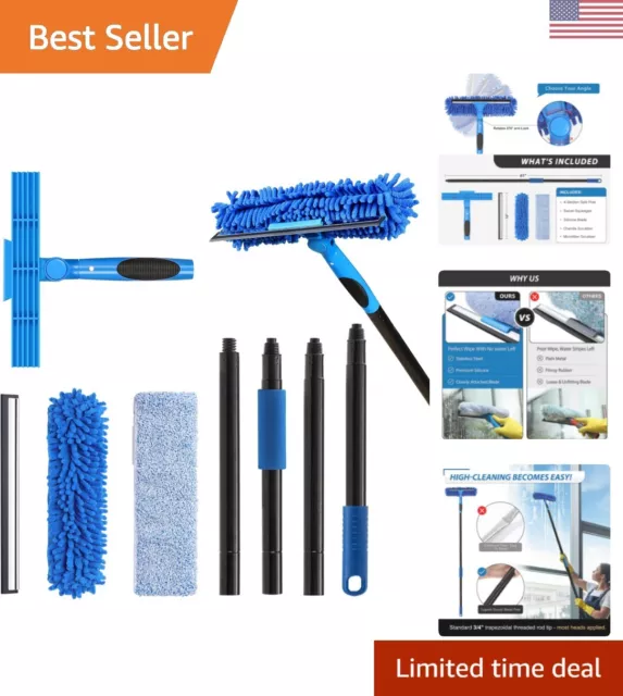 Versatile Long-Reach Window Cleaner Tool - 2-in-1 Scrubber - Extension Pole