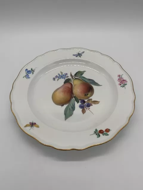 Meissen Teller Knaufzeit Früchtemalerei Obstdekor Birnen mit Insekten um 1900