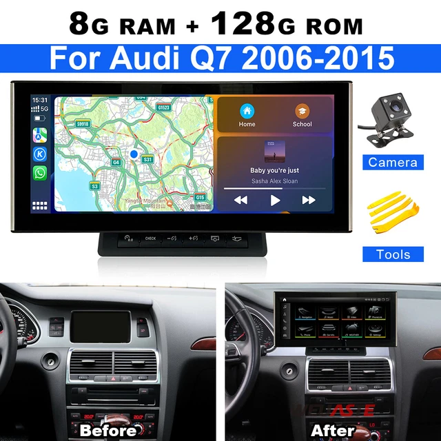 Autoradio Android 10.25" GPS CarPlay Pour Audi Q7 2006-2015 - Écran 1920x720, 4+64 Go, Snapdragon