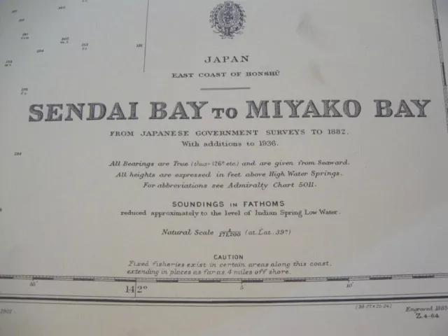 Navigational Chart # 806 - Sendai Bay Auto Miyako Bay - Japan 1966