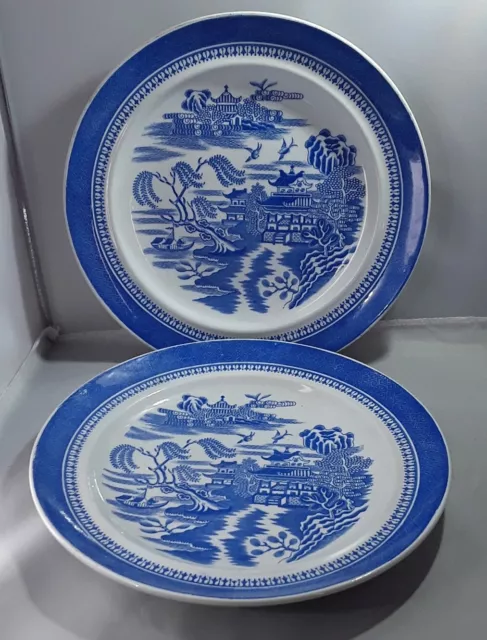 Antique Pair Of Spode Copeland Mandarin - Willow Patt Pottery Dinner Plates 10In