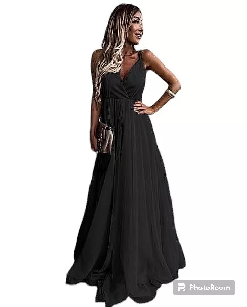 Abito lungo da donna elegante chiffon  cocktail Cerimonia Elasticizzato 2