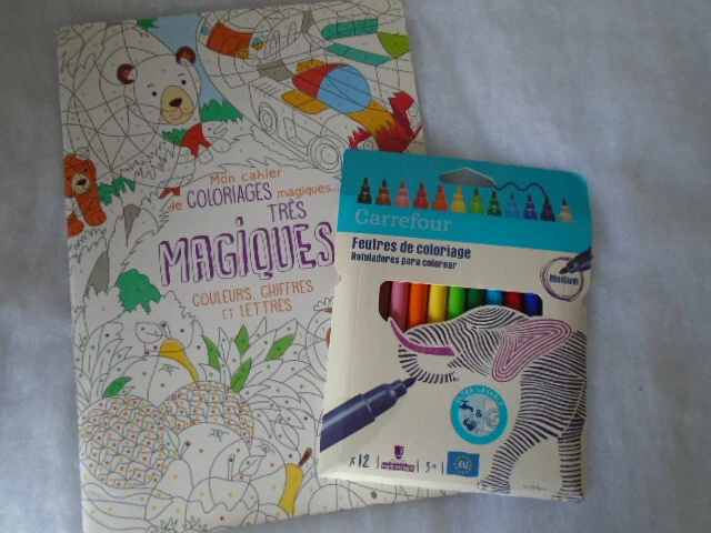 CAHIER DE COLORIAGES magiques..! : couleurs, chiffres, lettres + 12
