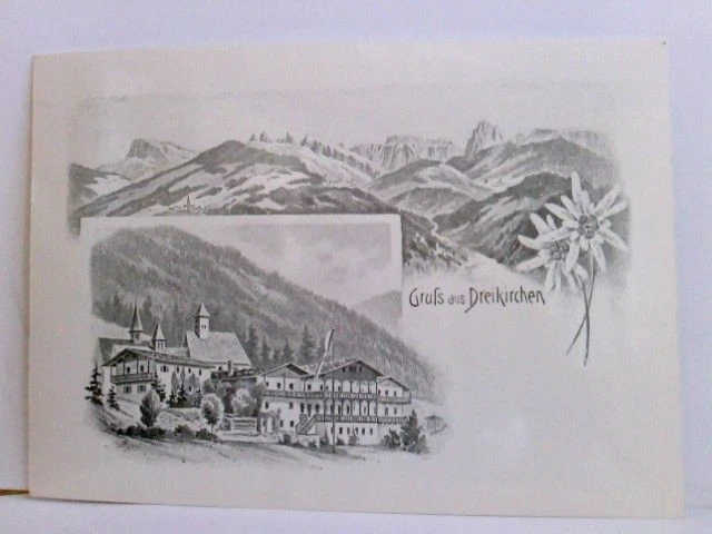 AK Gruss aus Dreikirchen. Wohl Repro., gelaufen1989. Blick auf Gasthof Bad Dreik