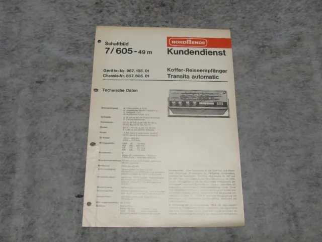 Schaltplan Service Manual Kofferradio Nordmende Transita automatic 7/605-49m