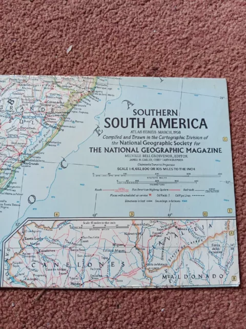 1958 National Geographic map Southern South America See Photo