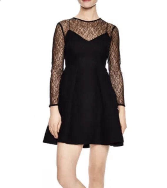 Sandro Dress 36 Jeanette Black Noir Illusion Lace A Line Women’s NWT $370 LS