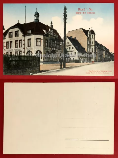 AK BRAND bei Freiberg um 1910 Markt mit Rathaus und Sparkasse ( 69182