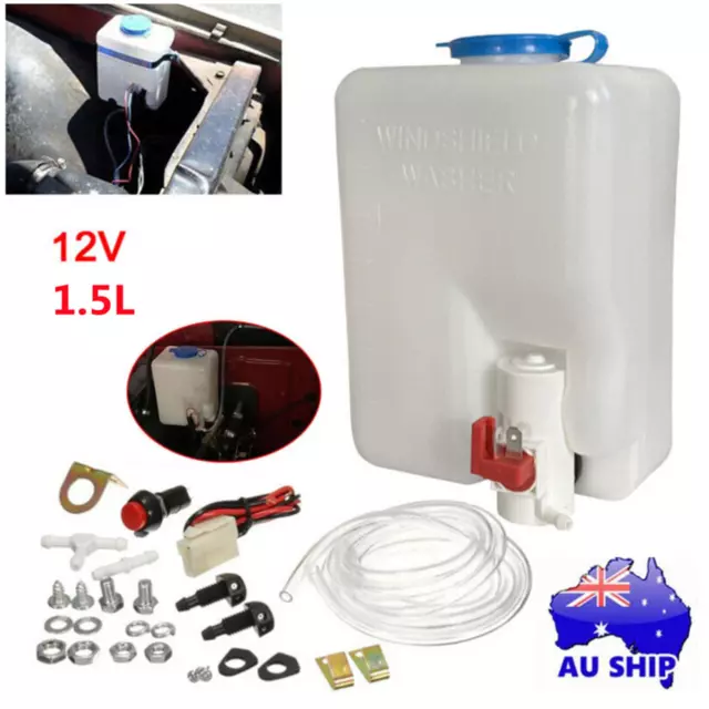 Car Windscreen Washer Bottle Kit with Pump Button Switch Wiring 12V Universal AU