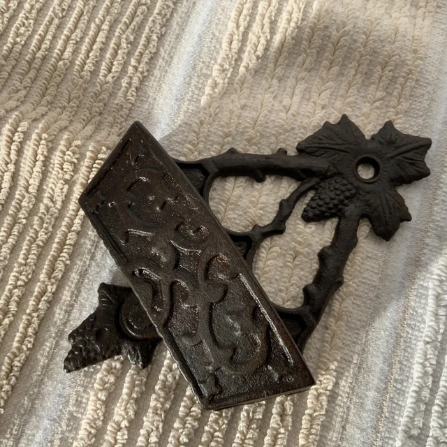 Vintage Cast Iron Match Safe Holder Black Grape Leaf Wall Mount