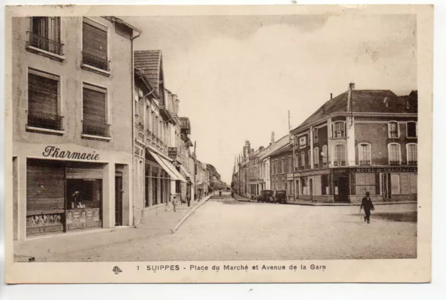 SUIPPES - Marne - CPA 51 - The Marketplace - Pharmacy - Avenue de la Gare