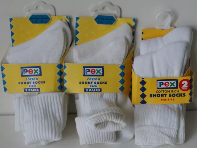 Job Lot x8 Pairs White PEX Short Socks 3-6 Years Size 9-12 + x 6 Pairs - BNWT