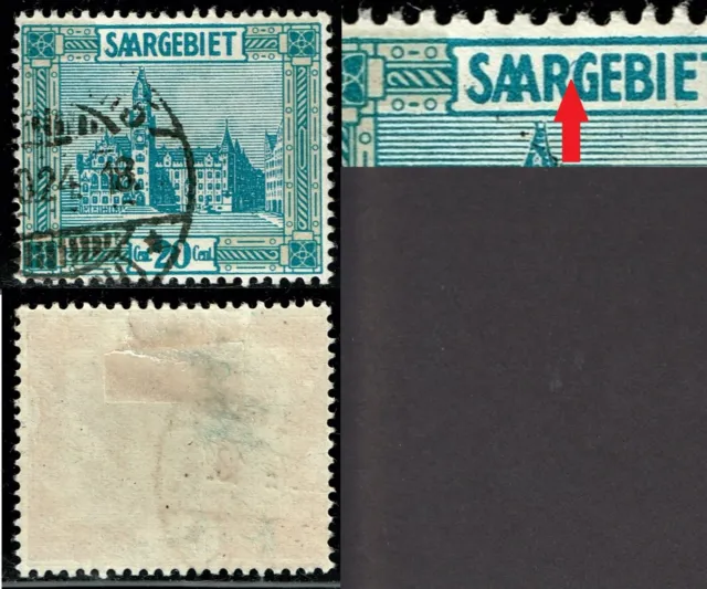 Saargebiet 1923 Mi.-Nr. 99 VI PF Plattenfehler gestempelt. 