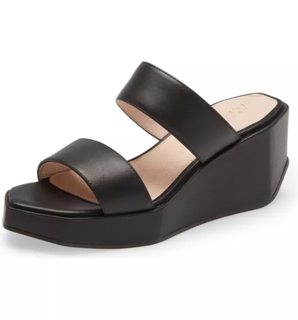 Cecelia New York BAILY Platform Slide Sandal Black Leather Open Toe Wedge Mules